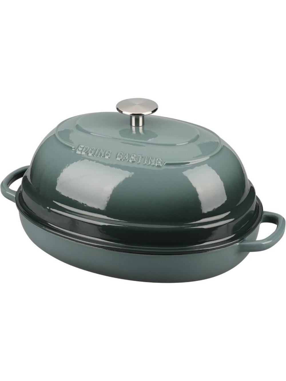 Slate Blue 6QT Oval Cast Iron Dutch Oven Pot with Lid Bread Dutch Baking Pan